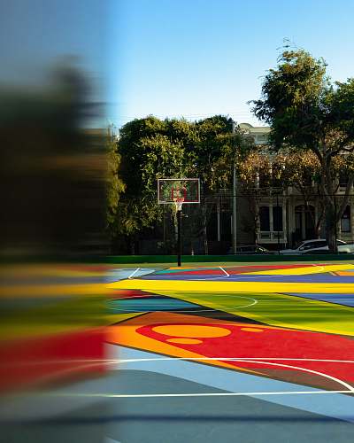 san francisco red, purple, and yellow basketball court asphalt